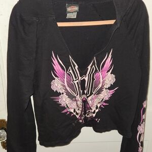 Harley-Davidson Women's Black and Pink Long Sleeve Tee